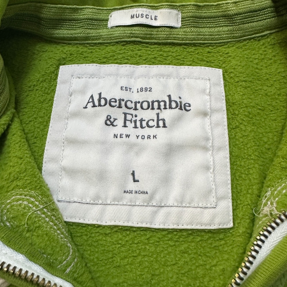 Y2K Abercrombie & Fitch Muscle Hoodie L Lime Green Full Zip Distressed Thrashed